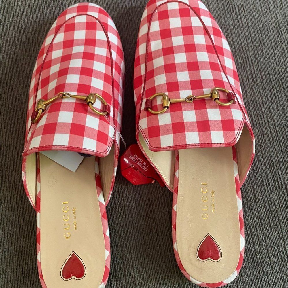 Gucci Women Red & White Gingham Plaid Check Slide Loafer Mule Slipper Si… - Picture 7 of 9